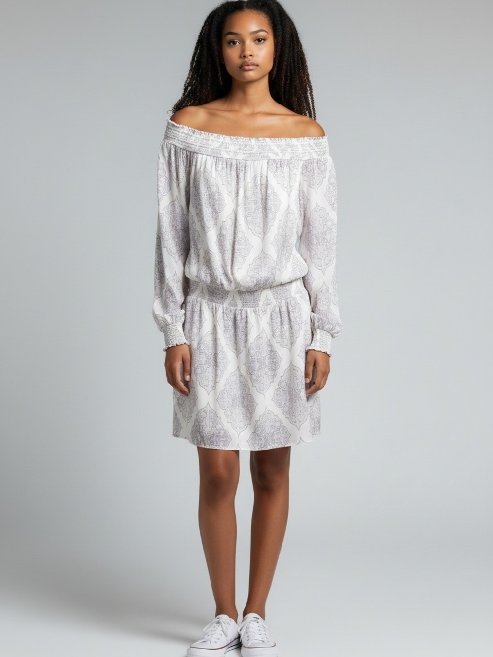 White House Black Market Off Shoulder Mini Dress with Paisley Design Size XXS